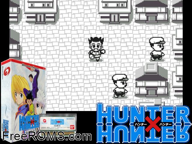 Hunter X Hunter - Ichi O Tsugu Mono (J) [M][!] Wonderswan game showing 3D box cover and gameplay screenshot